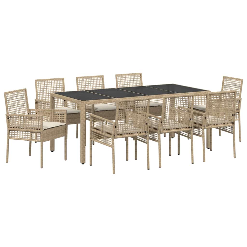 Garten Essgruppe 9 pcs Beige Poly-Rattan