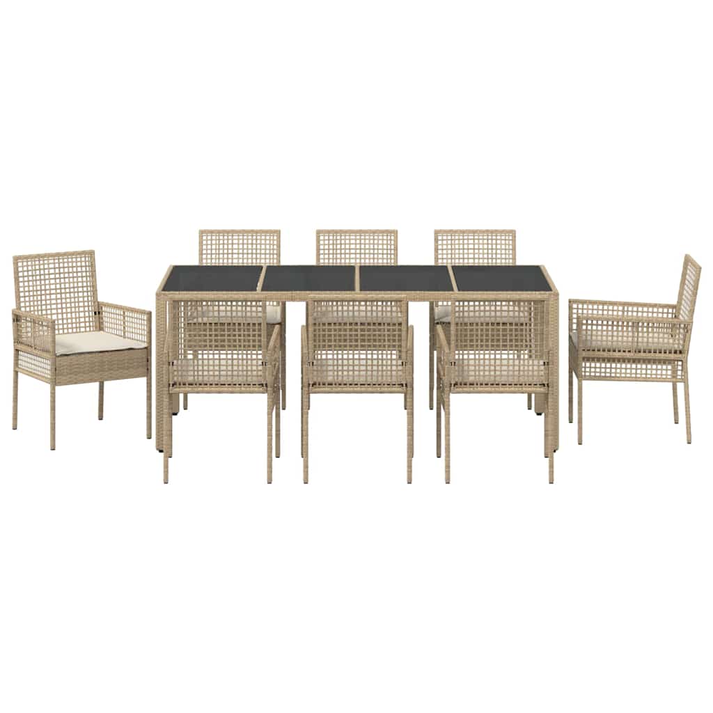 Garten Essgruppe 9 pcs Beige Poly-Rattan