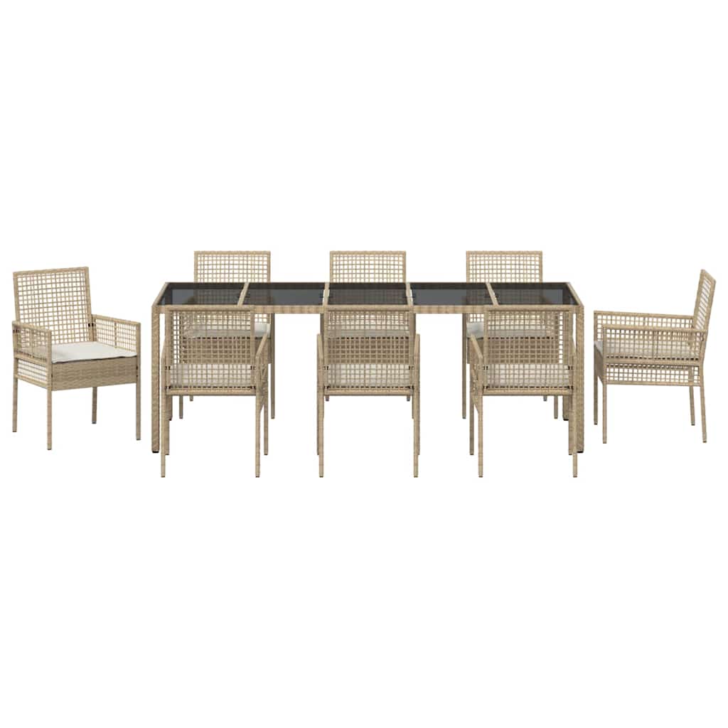 Garten Essgruppe 9 pcs Beige Poly-Rattan