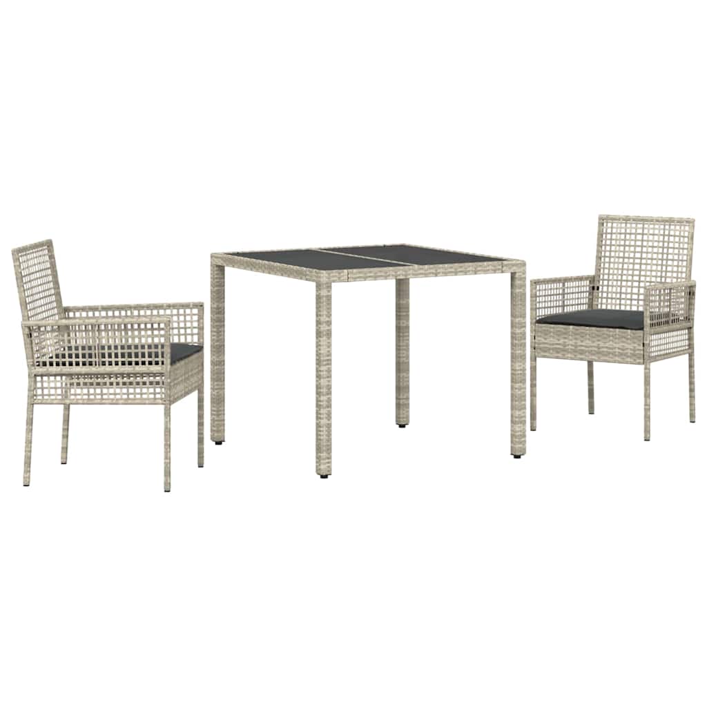 Garten Essgruppe 3 pcs Hellgrau Poly-Rattan