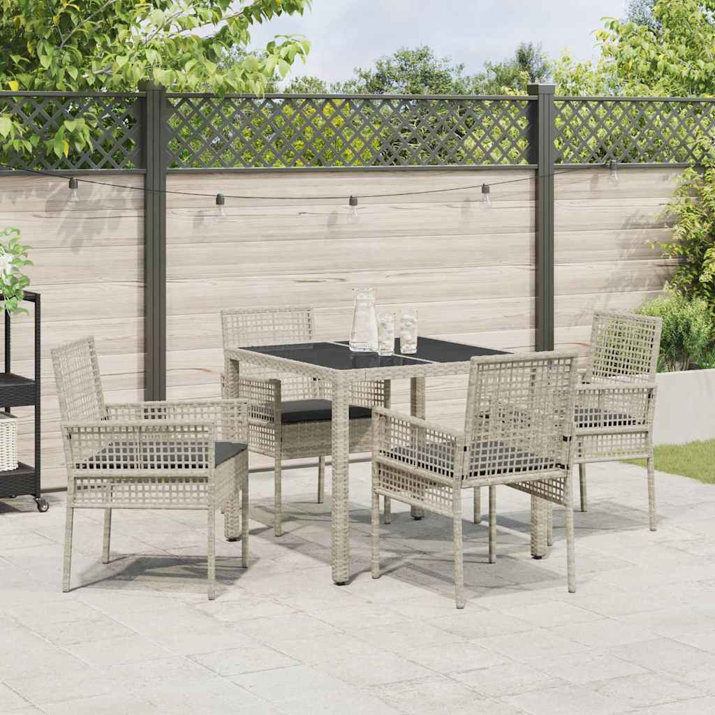 Garten Essgruppe 5 pcs Hellgrau Poly-Rattan