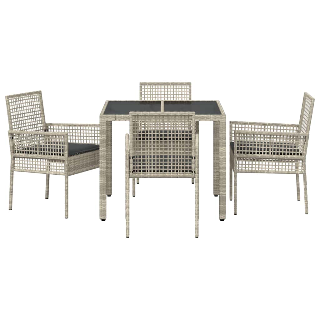 Garten Essgruppe 5 pcs Hellgrau Poly-Rattan