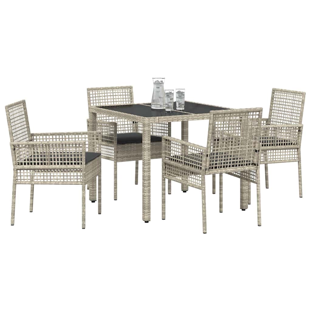 Garten Essgruppe 5 pcs Hellgrau Poly-Rattan