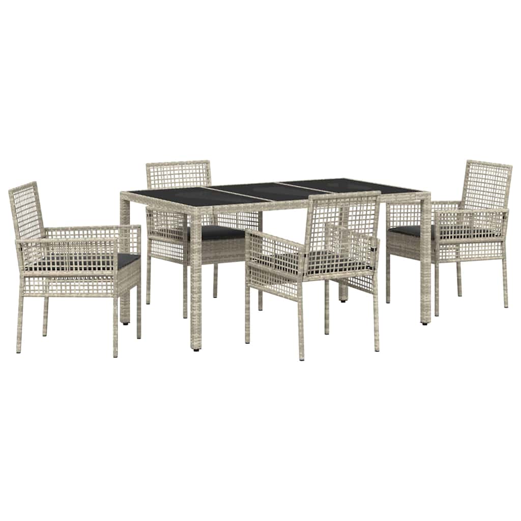 Garten Essgruppe 5 pcs Hellgrau Poly-Rattan