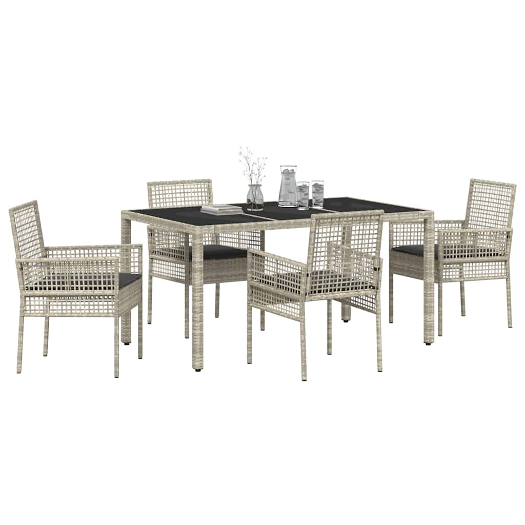 Garten Essgruppe 5 pcs Hellgrau Poly-Rattan