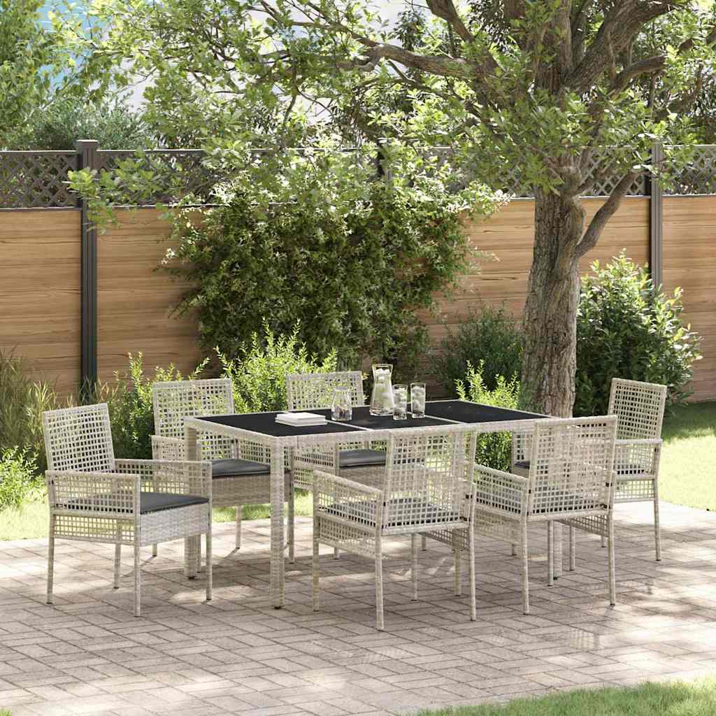 Garten Essgruppe 7 pcs Hellgrau Poly-Rattan