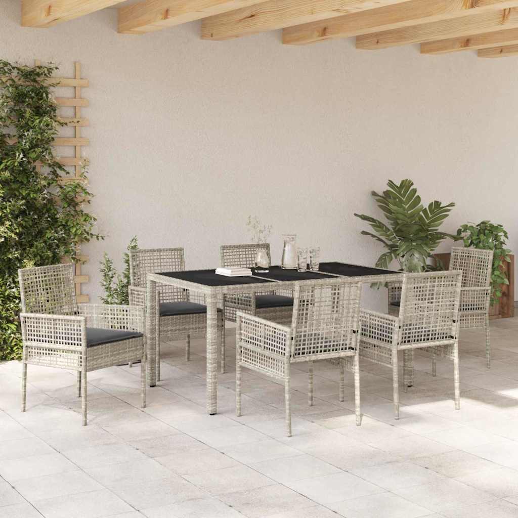 Garten Essgruppe 7 pcs Hellgrau Poly-Rattan