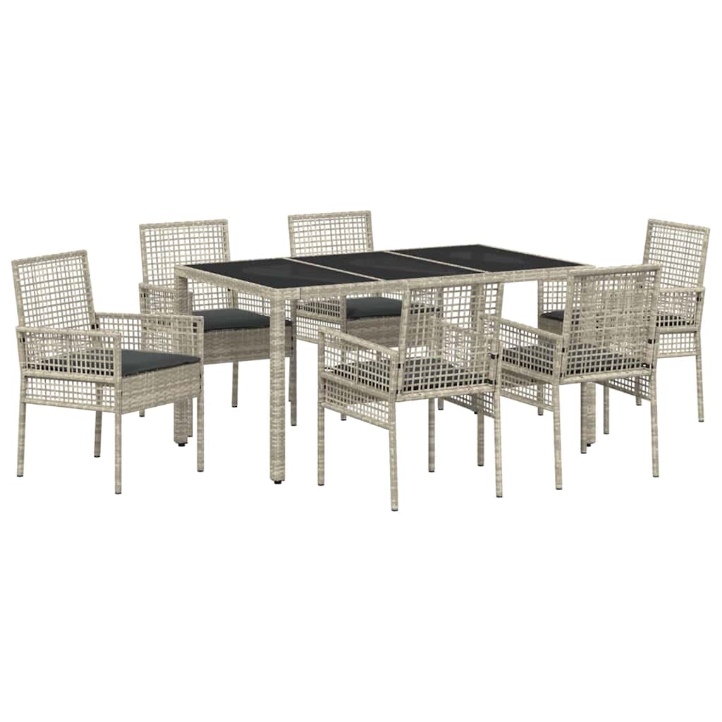 Garten Essgruppe 7 pcs Hellgrau Poly-Rattan