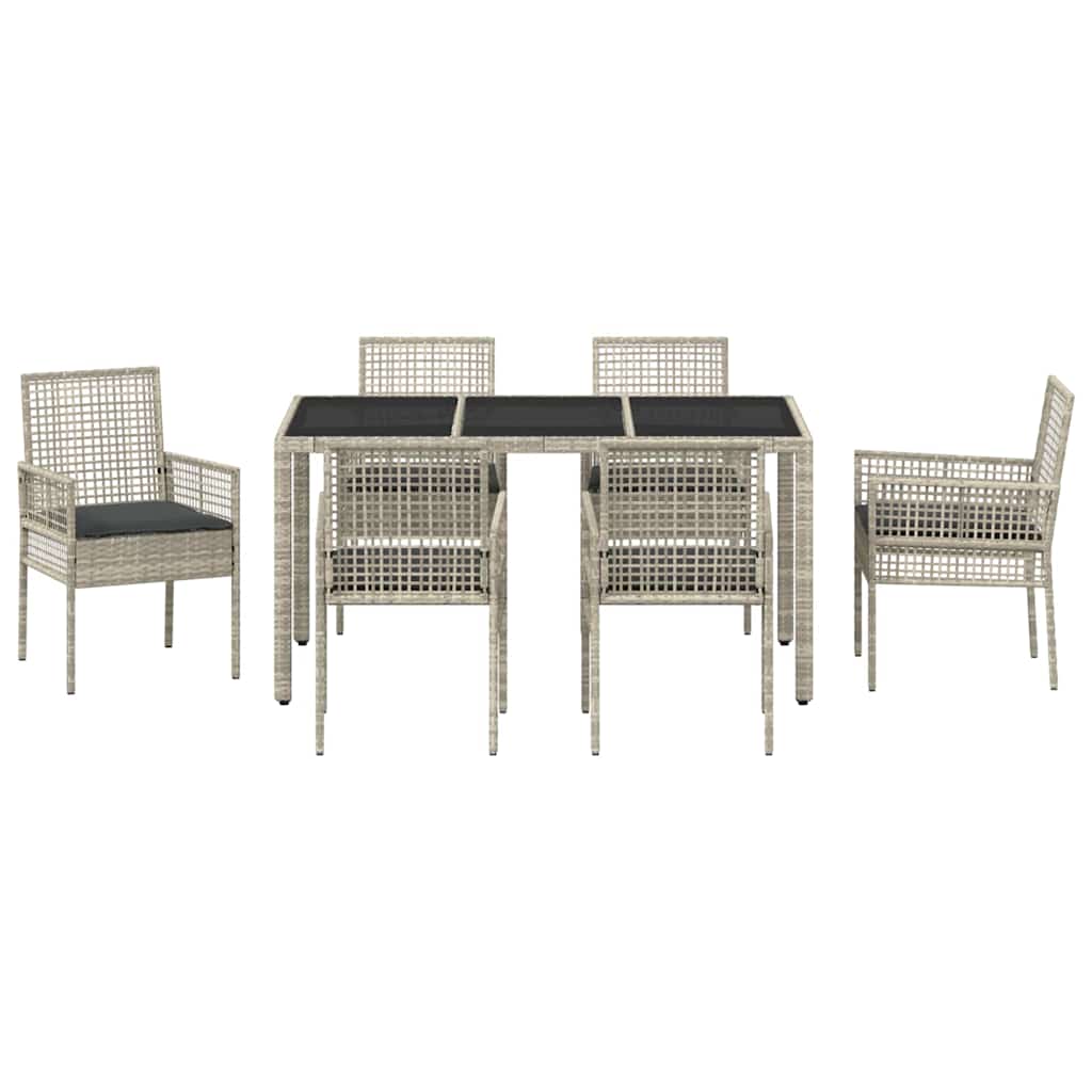 Garten Essgruppe 7 pcs Hellgrau Poly-Rattan