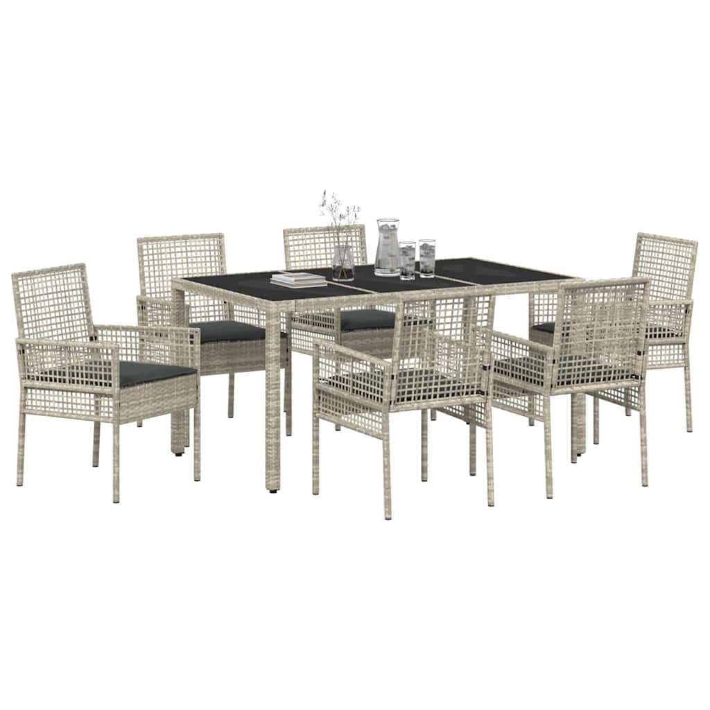 Garten Essgruppe 7 pcs Hellgrau Poly-Rattan