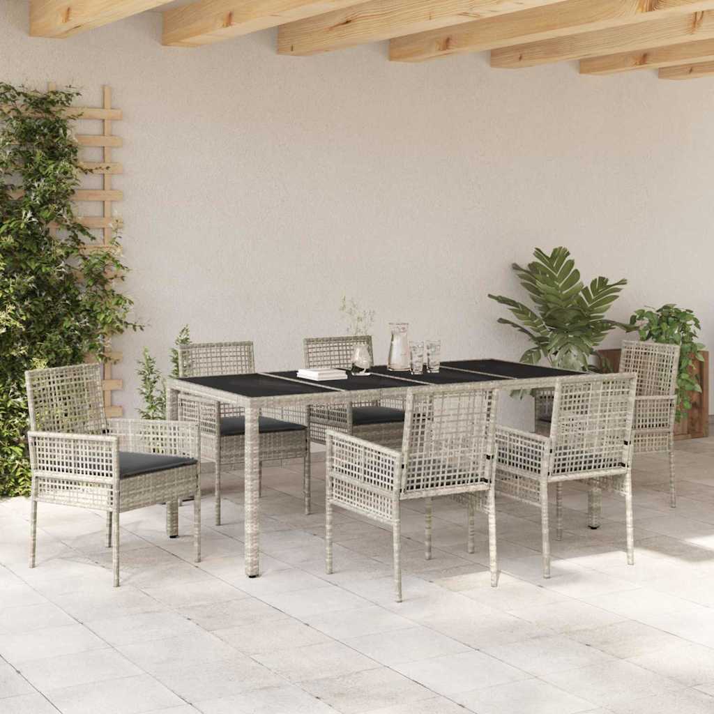 Garten Essgruppe 7 pcs Hellgrau Poly-Rattan