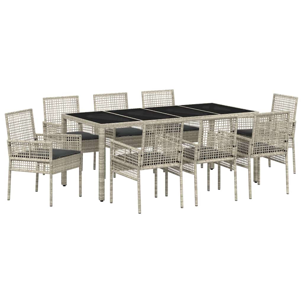 Garten Essgruppe 9 pcs Hellgrau Poly-Rattan