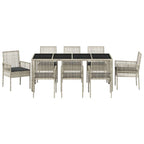 Garten Essgruppe 9 pcs Hellgrau Poly-Rattan
