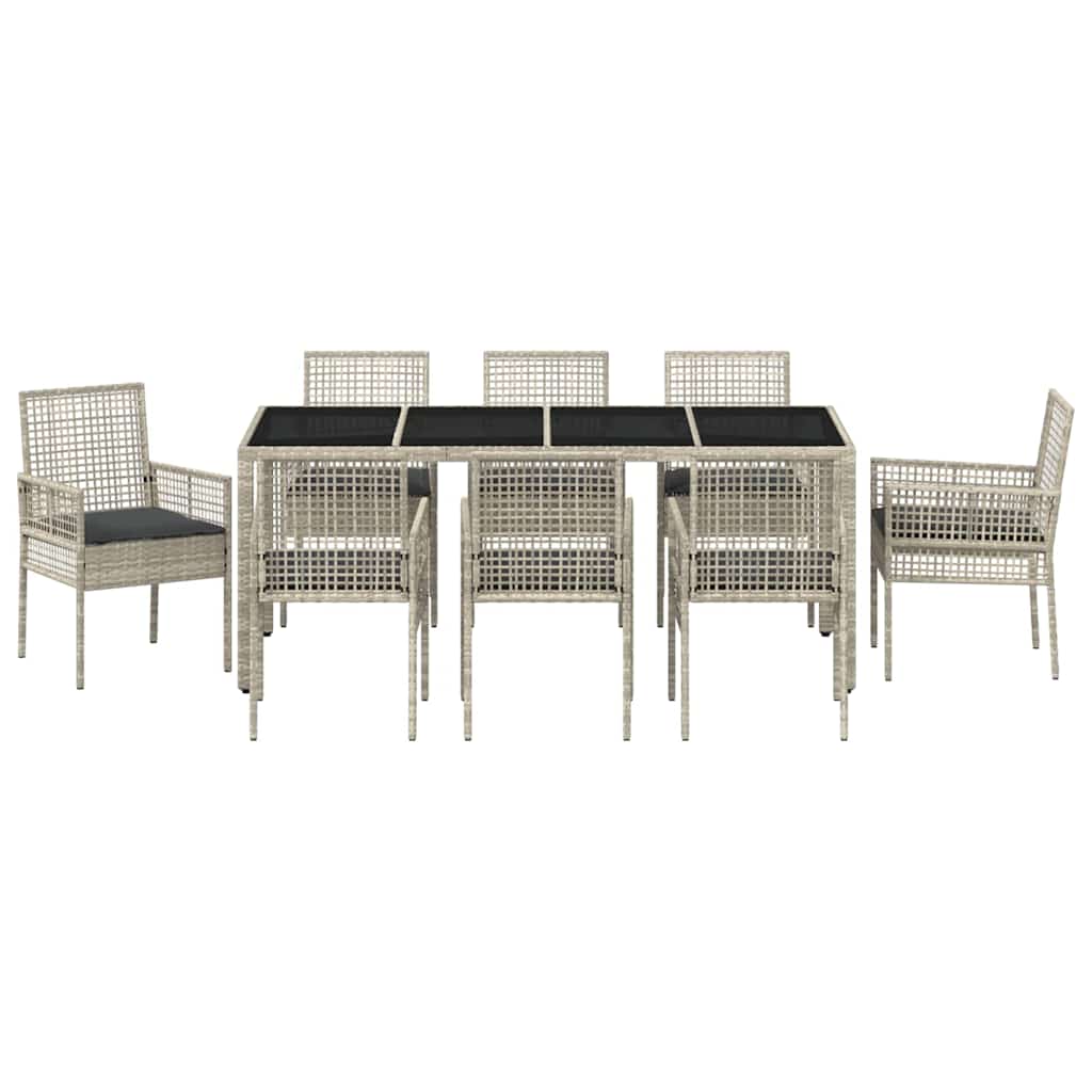 Garten Essgruppe 9 pcs Hellgrau Poly-Rattan