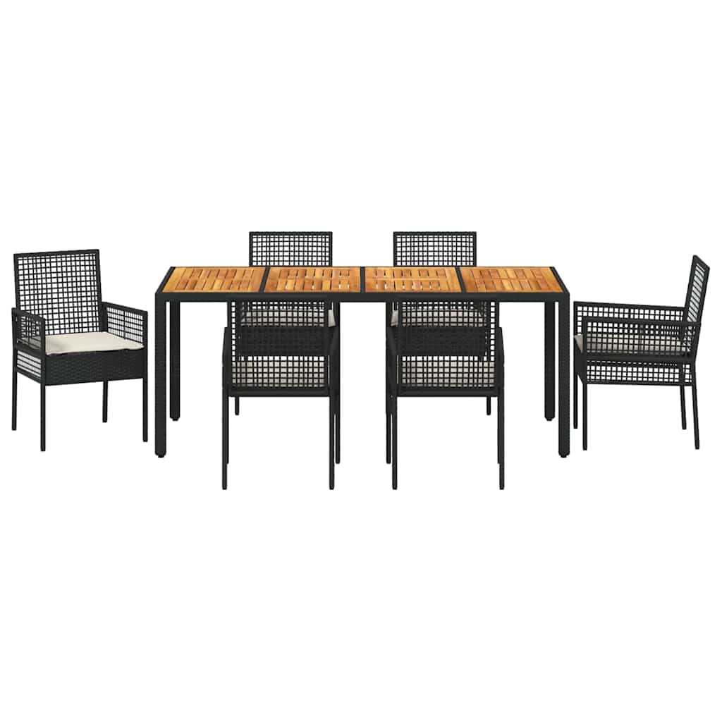 Garten Essgruppe 7 pcs Schwarz Poly-Rattan
