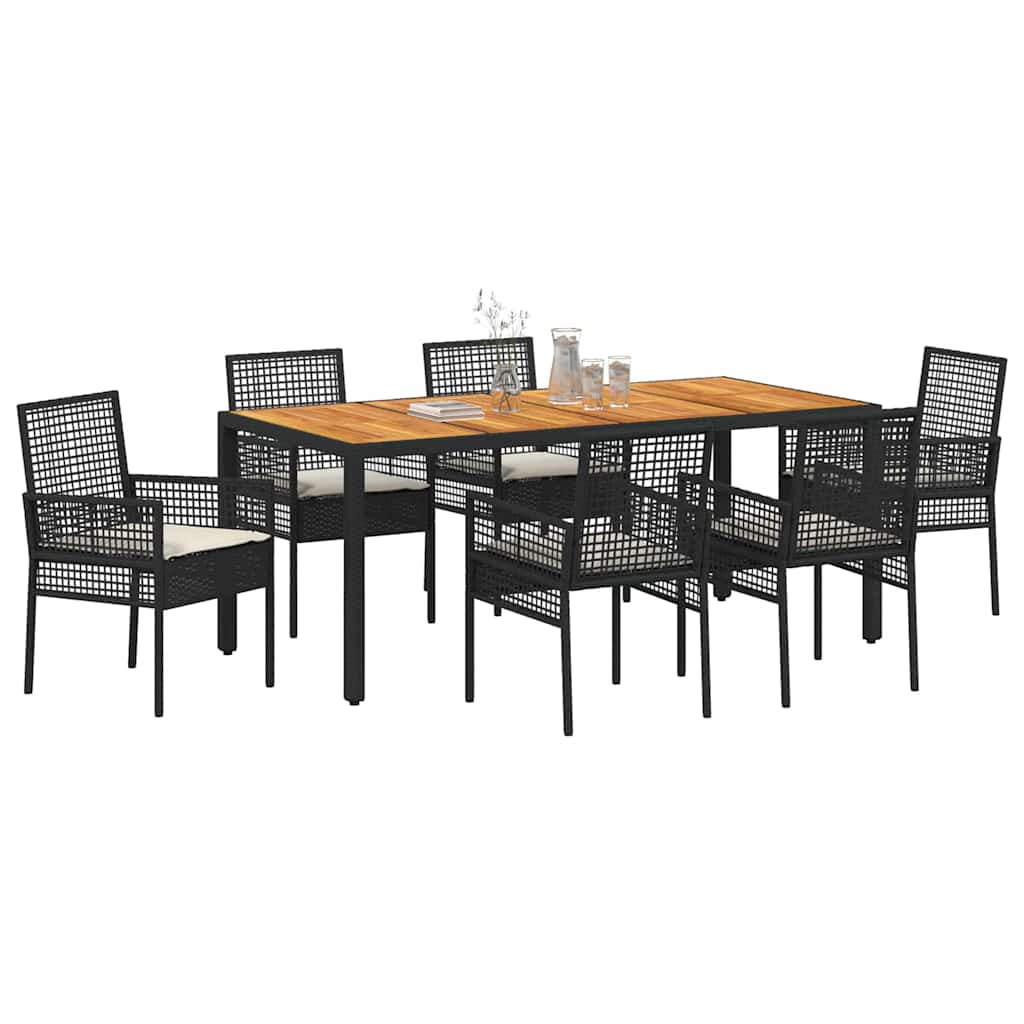 Garten Essgruppe 7 pcs Schwarz Poly-Rattan