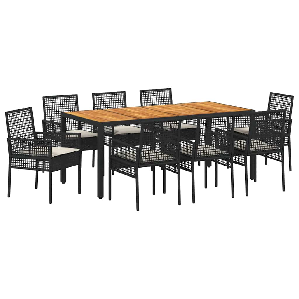 Garten Essgruppe 9 pcs Schwarz Poly-Rattan
