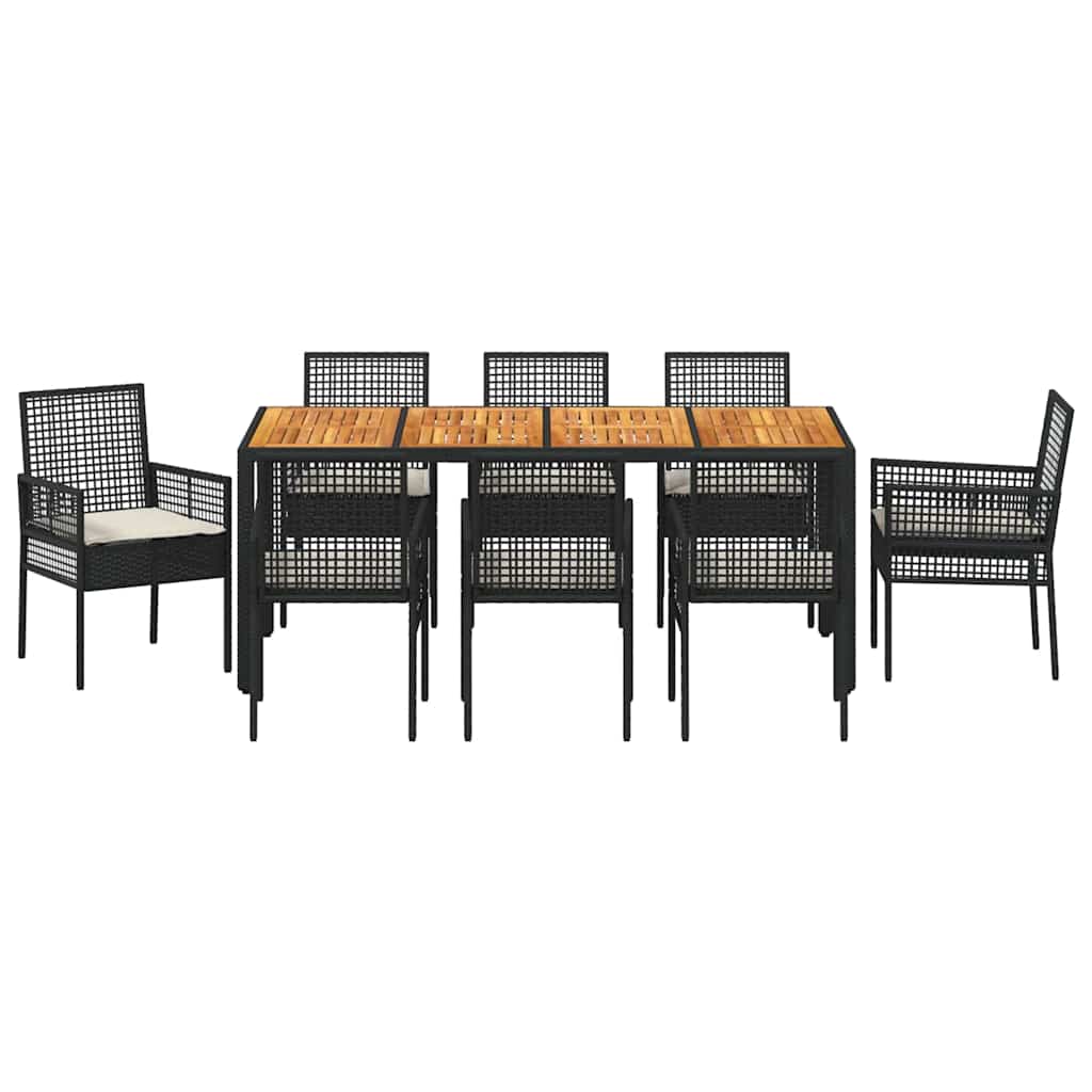 Garten Essgruppe 9 pcs Schwarz Poly-Rattan