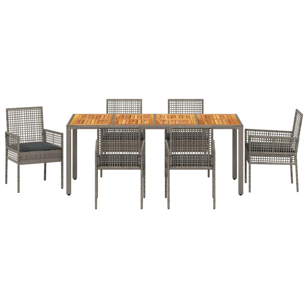Garten Essgruppe 7 pcs Grau Poly-Rattan