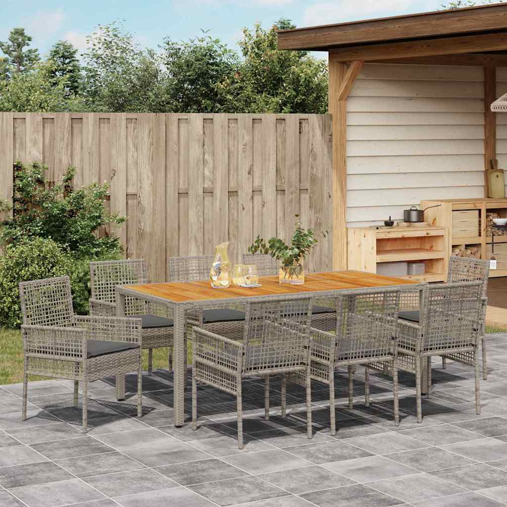 Garten Essgruppe 9 pcs Grau Poly-Rattan