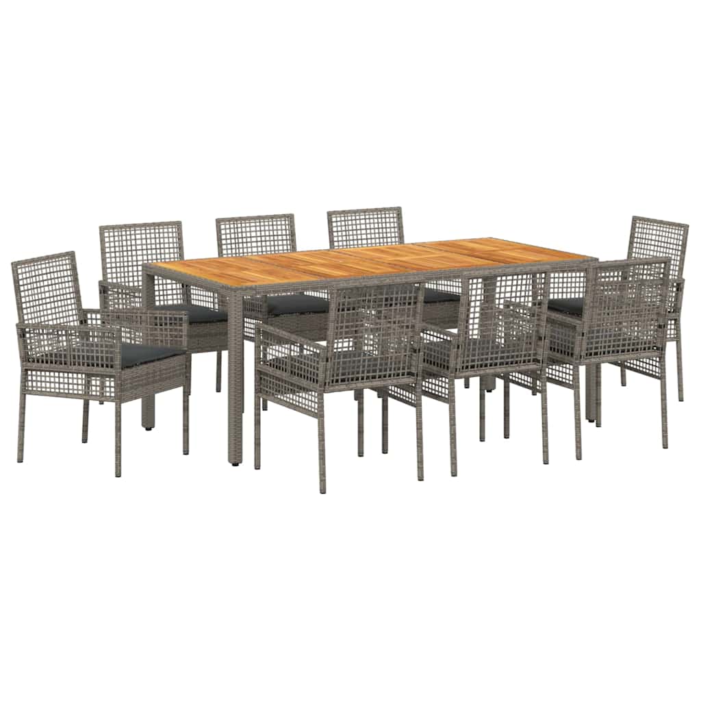 Garten Essgruppe 9 pcs Grau Poly-Rattan