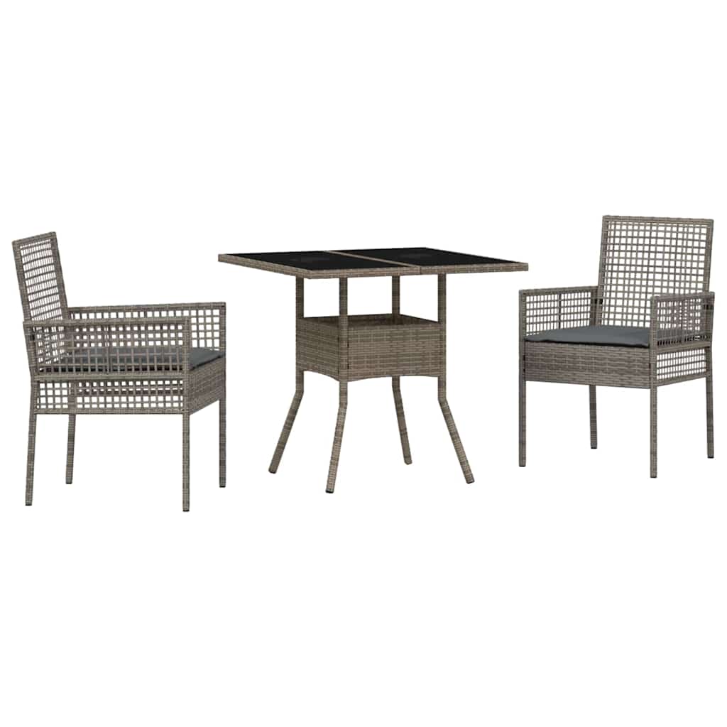 Garten Essgruppe 3 pcs Grau Poly-Rattan
