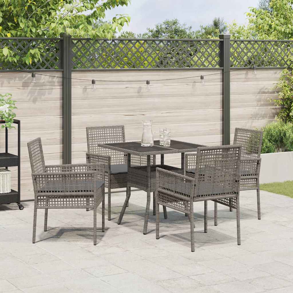 Garten Essgruppe 5 pcs Grau Poly-Rattan