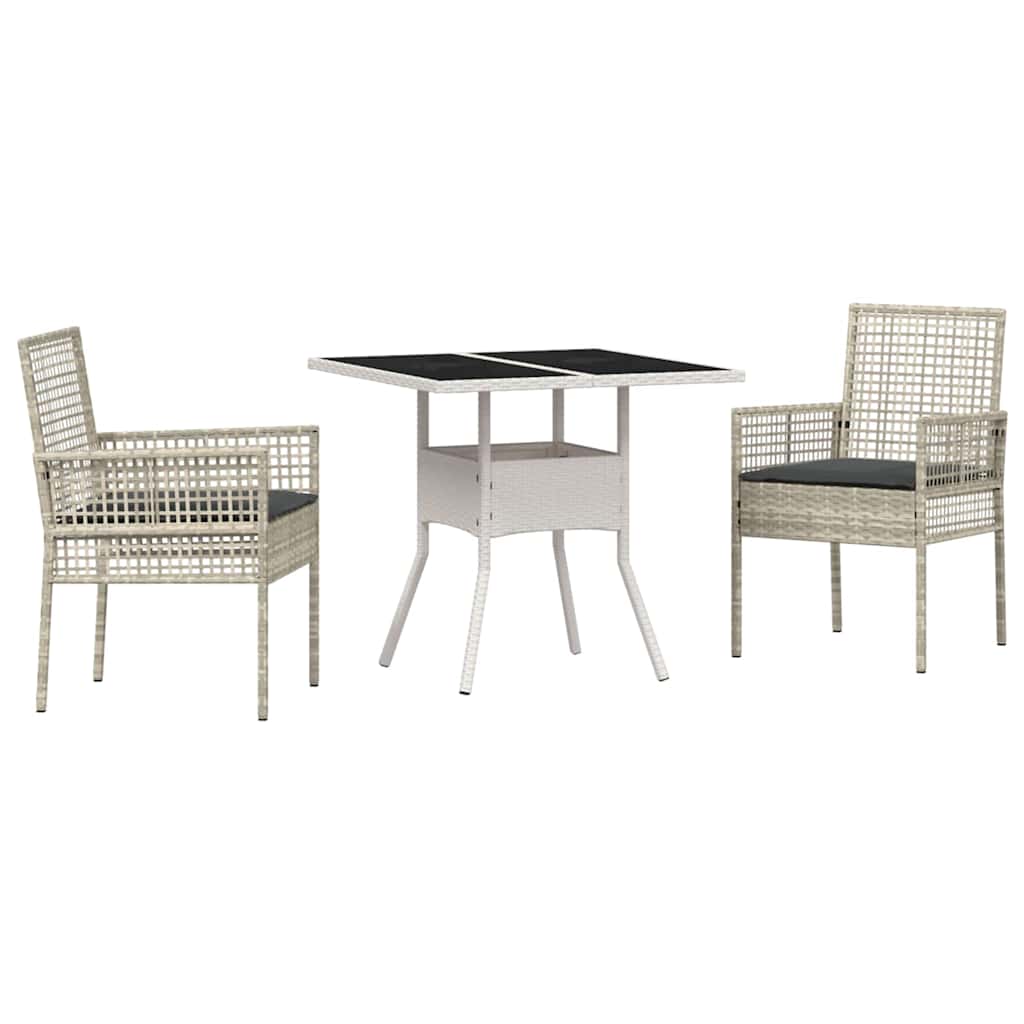 Garten Essgruppe 3 pcs Hellgrau Poly-Rattan