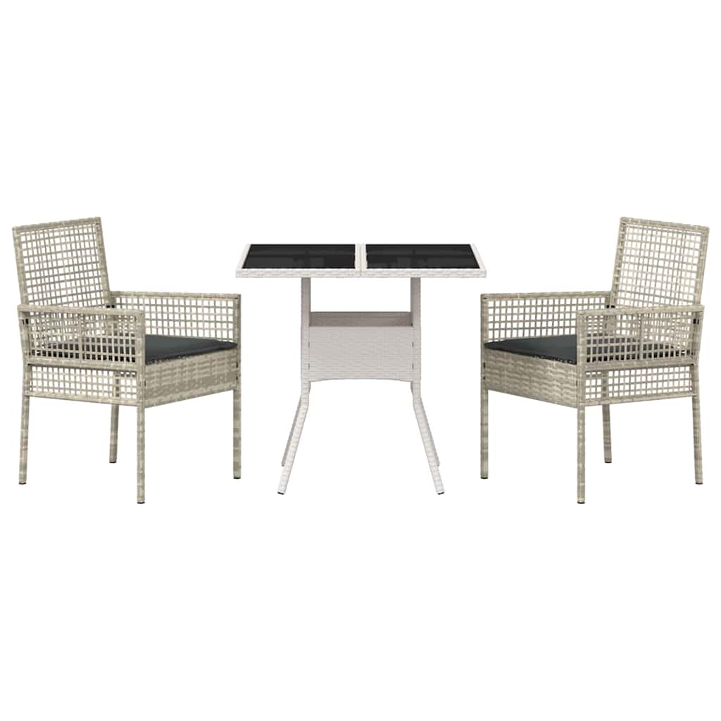 Garten Essgruppe 3 pcs Hellgrau Poly-Rattan
