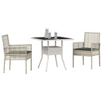 Garten Essgruppe 3 pcs Hellgrau Poly-Rattan
