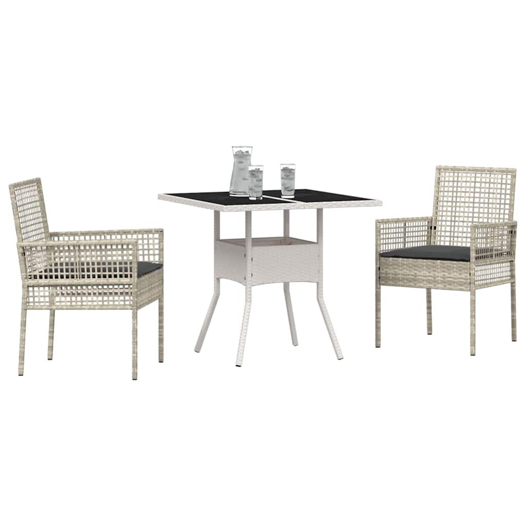 Garten Essgruppe 3 pcs Hellgrau Poly-Rattan