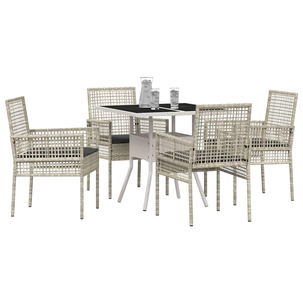 Garten Essgruppe 5 pcs Hellgrau Poly-Rattan
