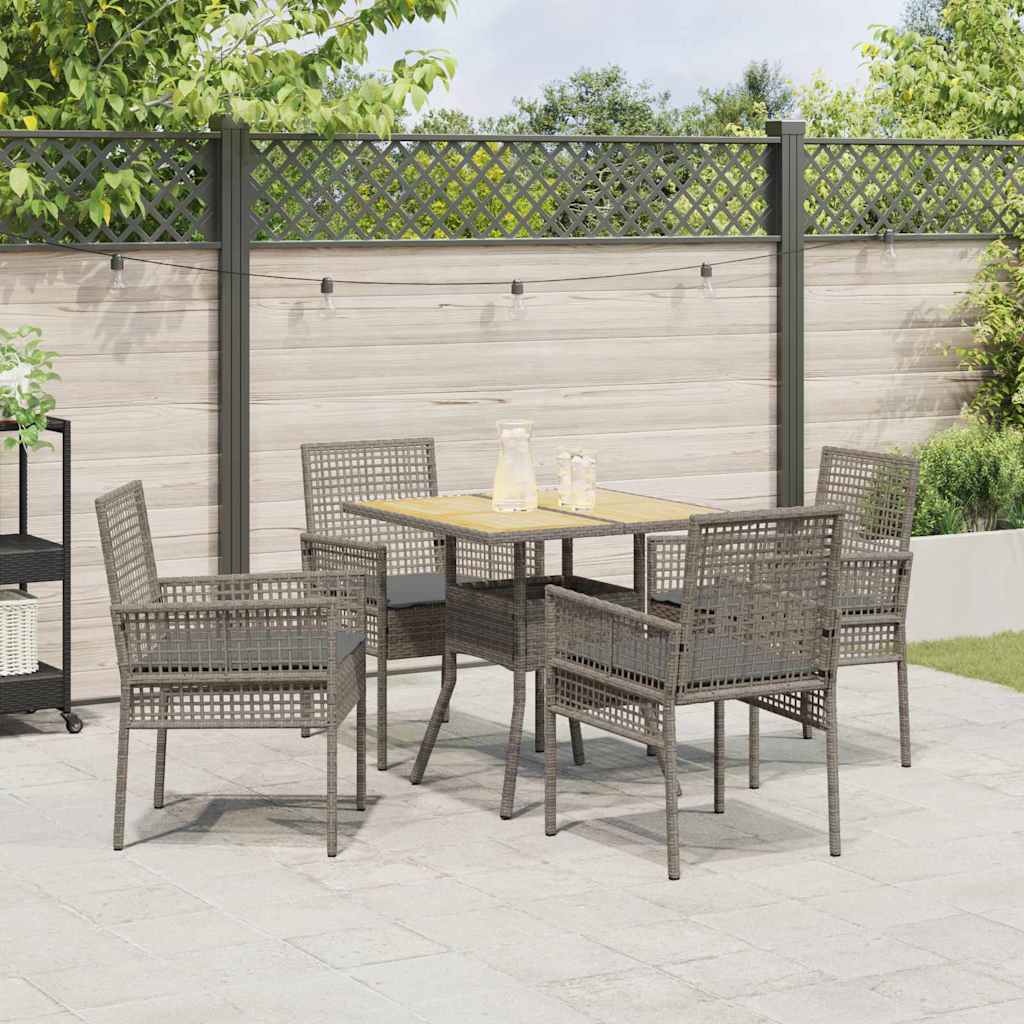 Garten Essgruppe 5 pcs Grau Poly-Rattan