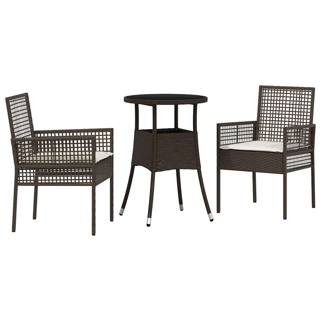 Garten Essgruppe 3 pcs Braun Poly-Rattan