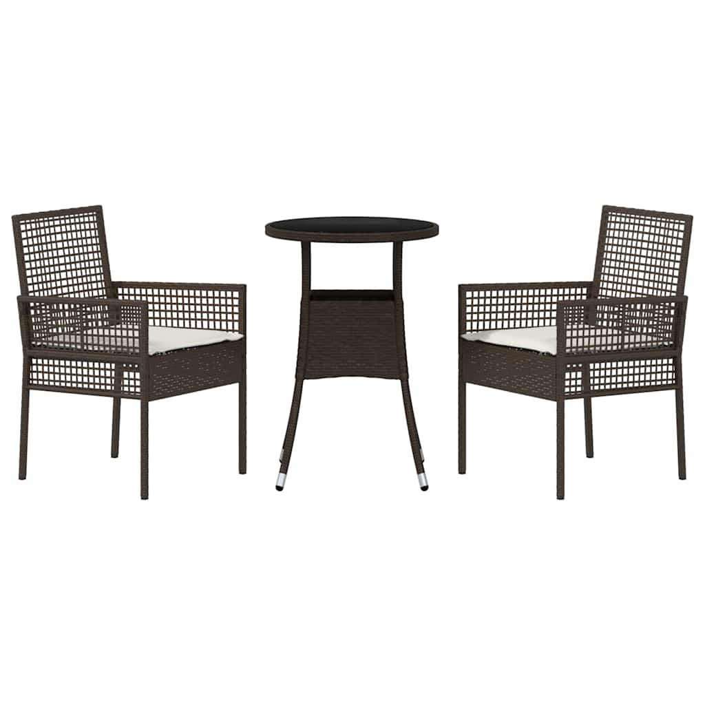 Garten Essgruppe 3 pcs Braun Poly-Rattan