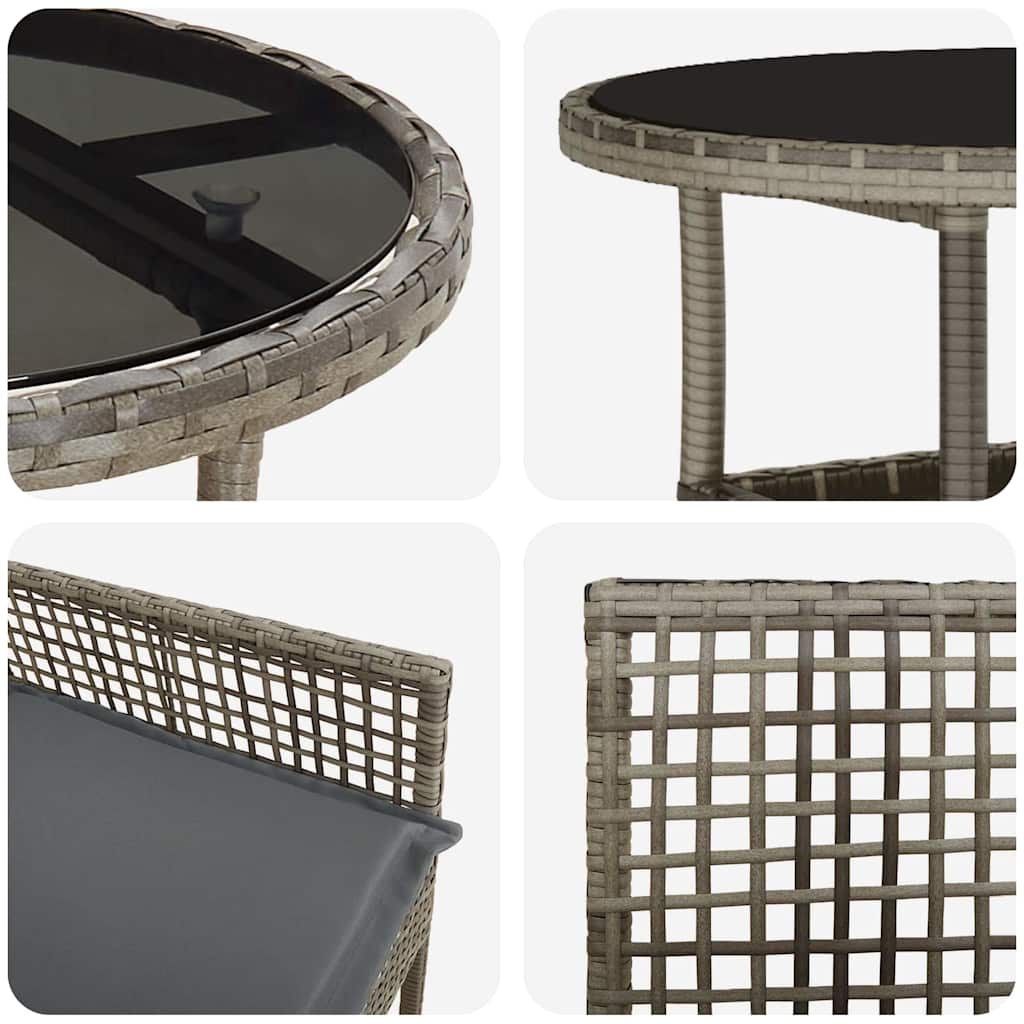 Garten Essgruppe 3 pcs Grau Poly-Rattan