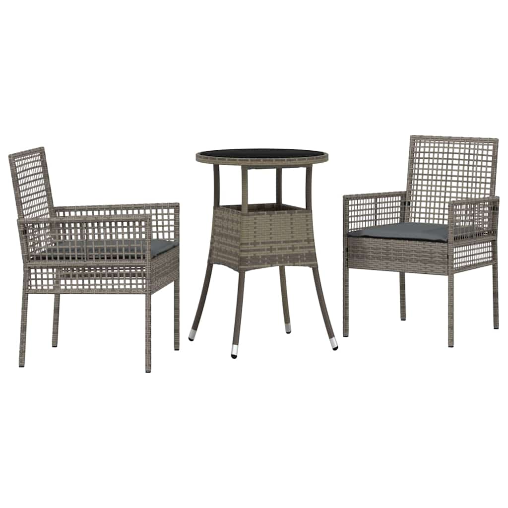 Garten Essgruppe 3 pcs Grau Poly-Rattan