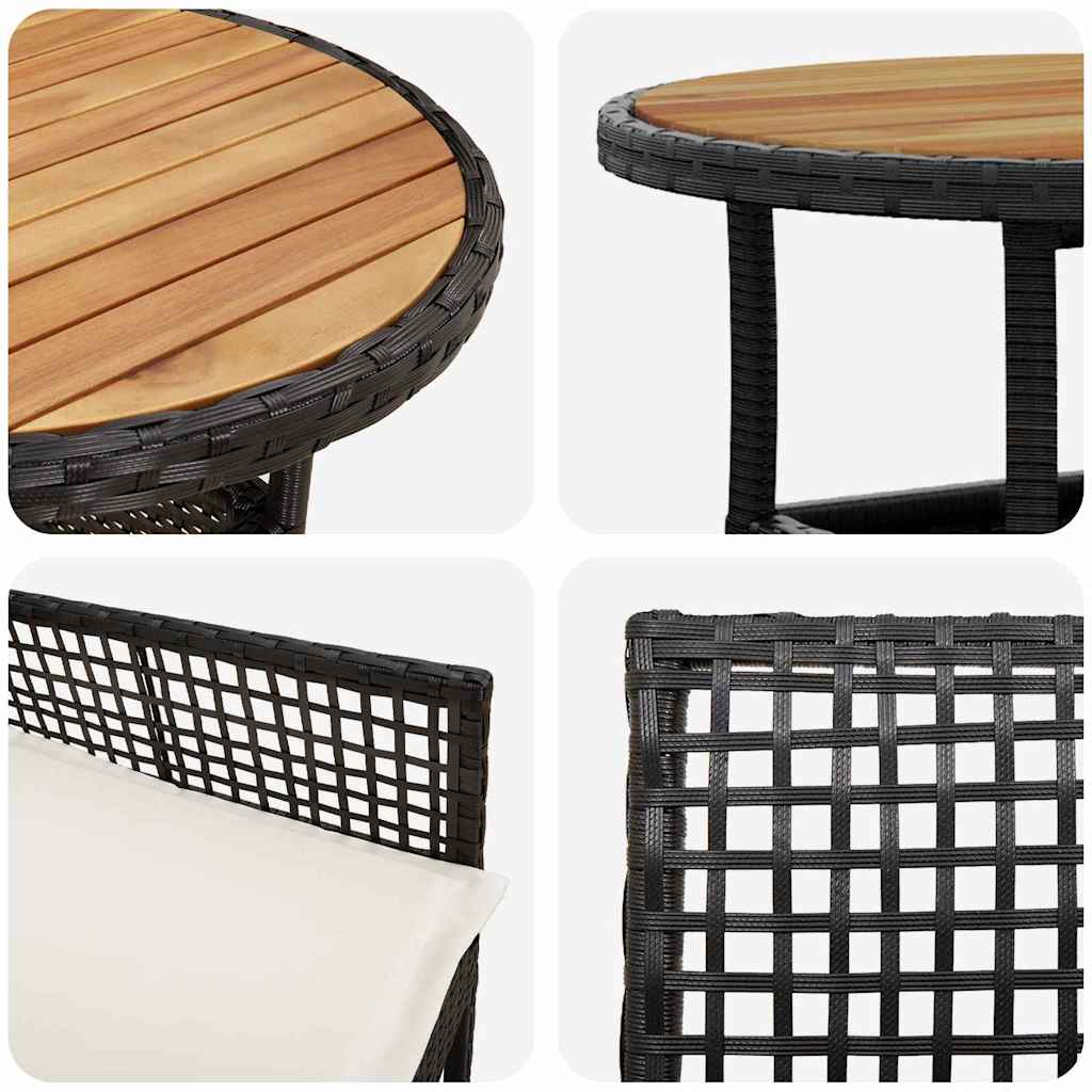 Garten Essgruppe 3 pcs Schwarz Poly-Rattan