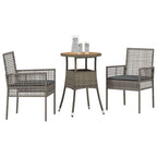 Garten Essgruppe 3 pcs Grau Poly-Rattan