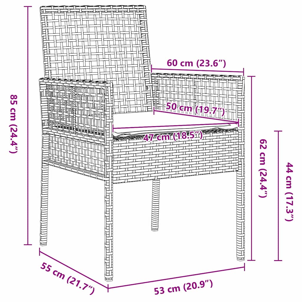 Garten Essgruppe 3 pcs Grau Poly-Rattan