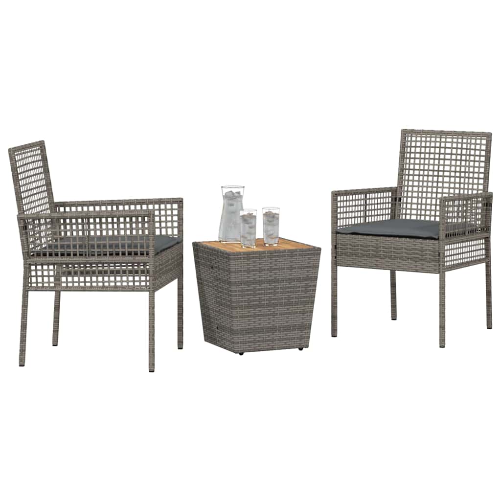 Garten Bistro Set 3 pcs Grau Poly-Rattan