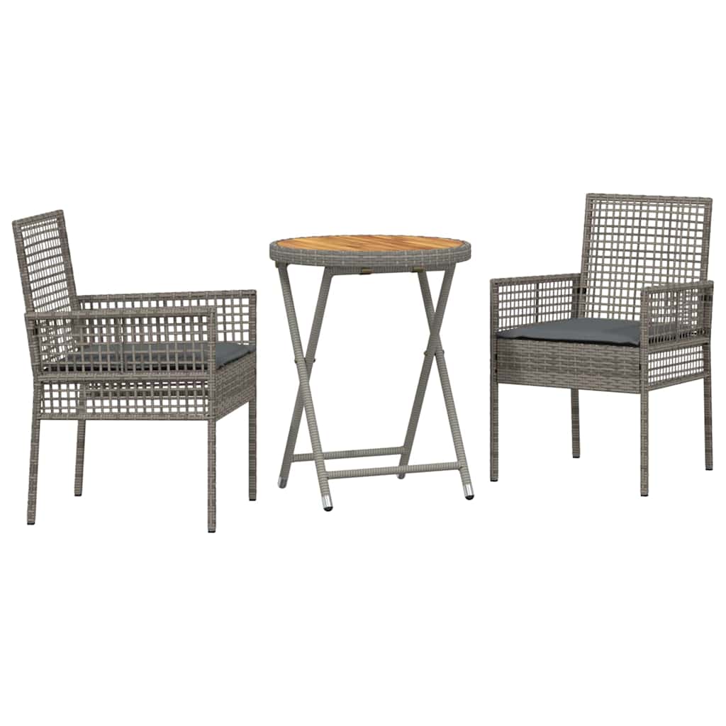 Garten Bistro Set 3 pcs Grau Poly-Rattan