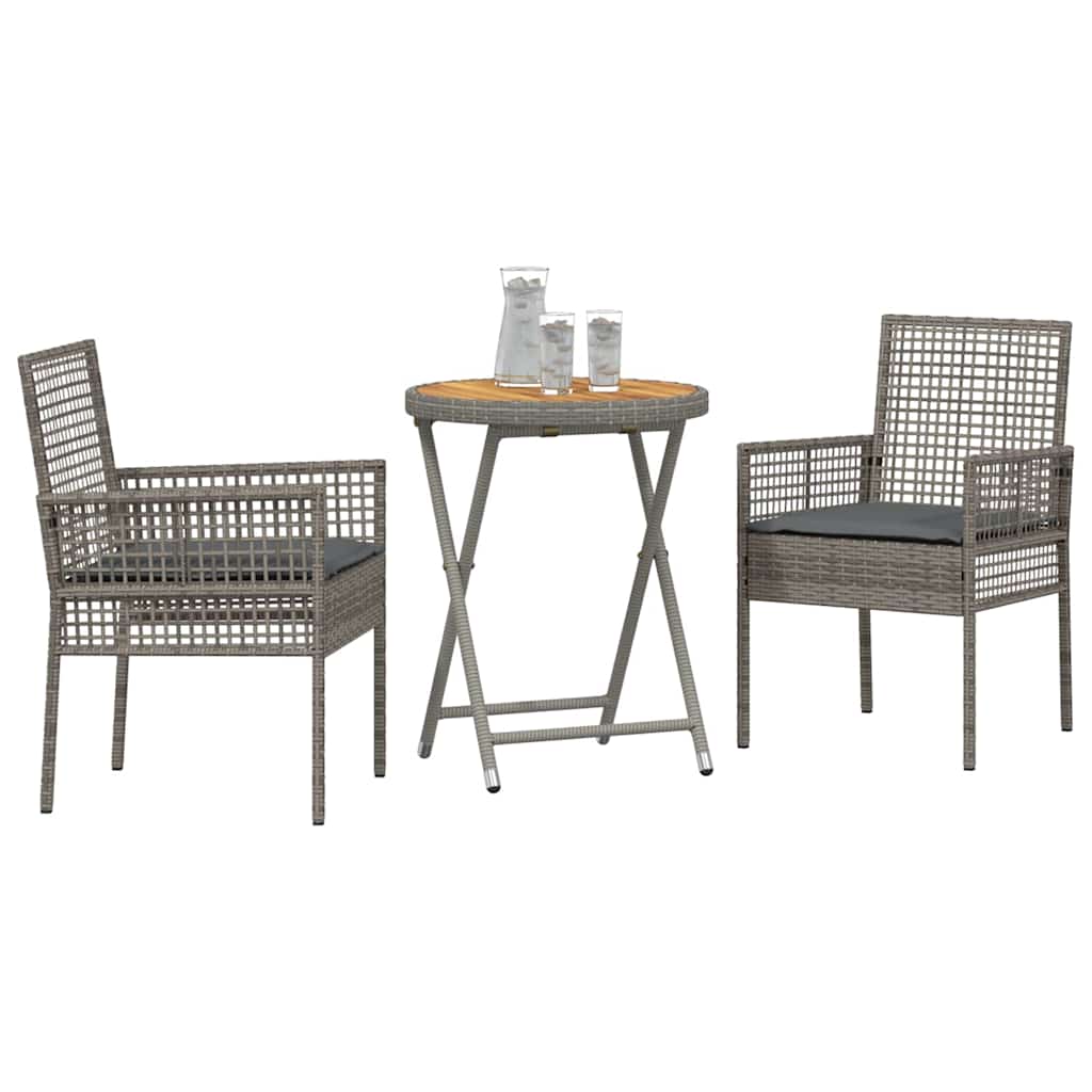 Garten Bistro Set 3 pcs Grau Poly-Rattan