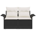 Gartensofa mit Kissen Schwarz 141 x 62 x 69cm Poly-Rattan