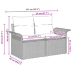 Gartensofa mit Kissen Schwarz 141 x 62 x 69cm Poly-Rattan