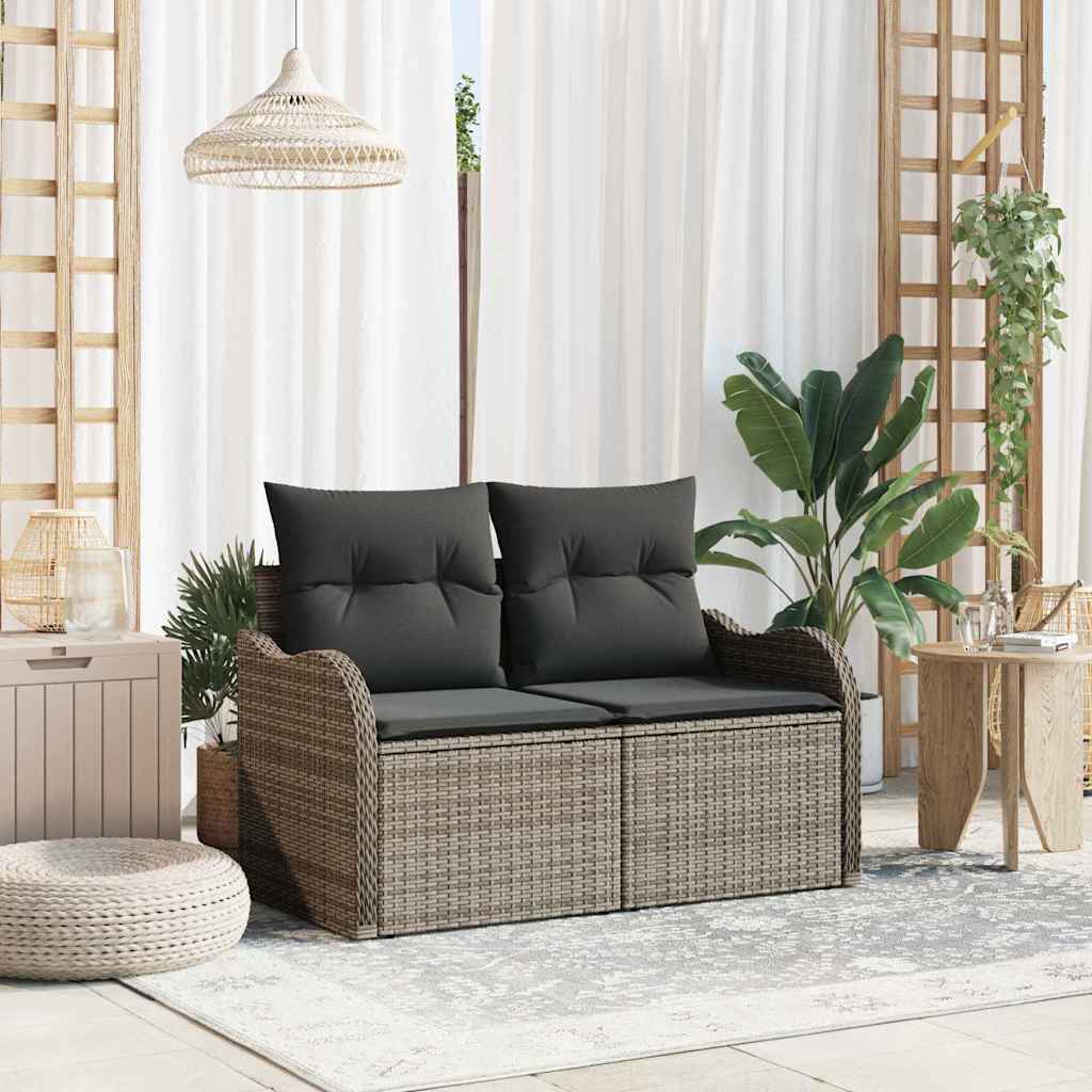 Gartensofa mit Kissen Grau 121 x 62 x 69cm Poly-Rattan