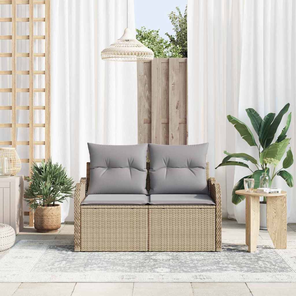 Gartensofa mit Kissen Beige 121 x 62 x 69cm Poly-Rattan