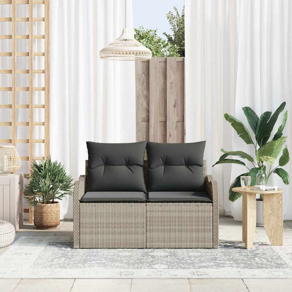 Gartensofa mit Kissen Hellgrau 121 x 62 x 69cm Poly-Rattan