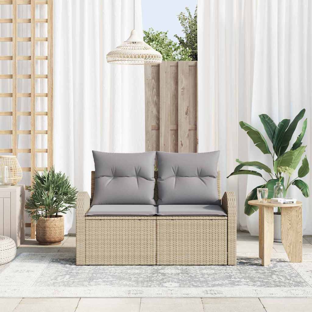 Gartensofa mit Kissen Beige 124 x 62 x 69cm Poly-Rattan