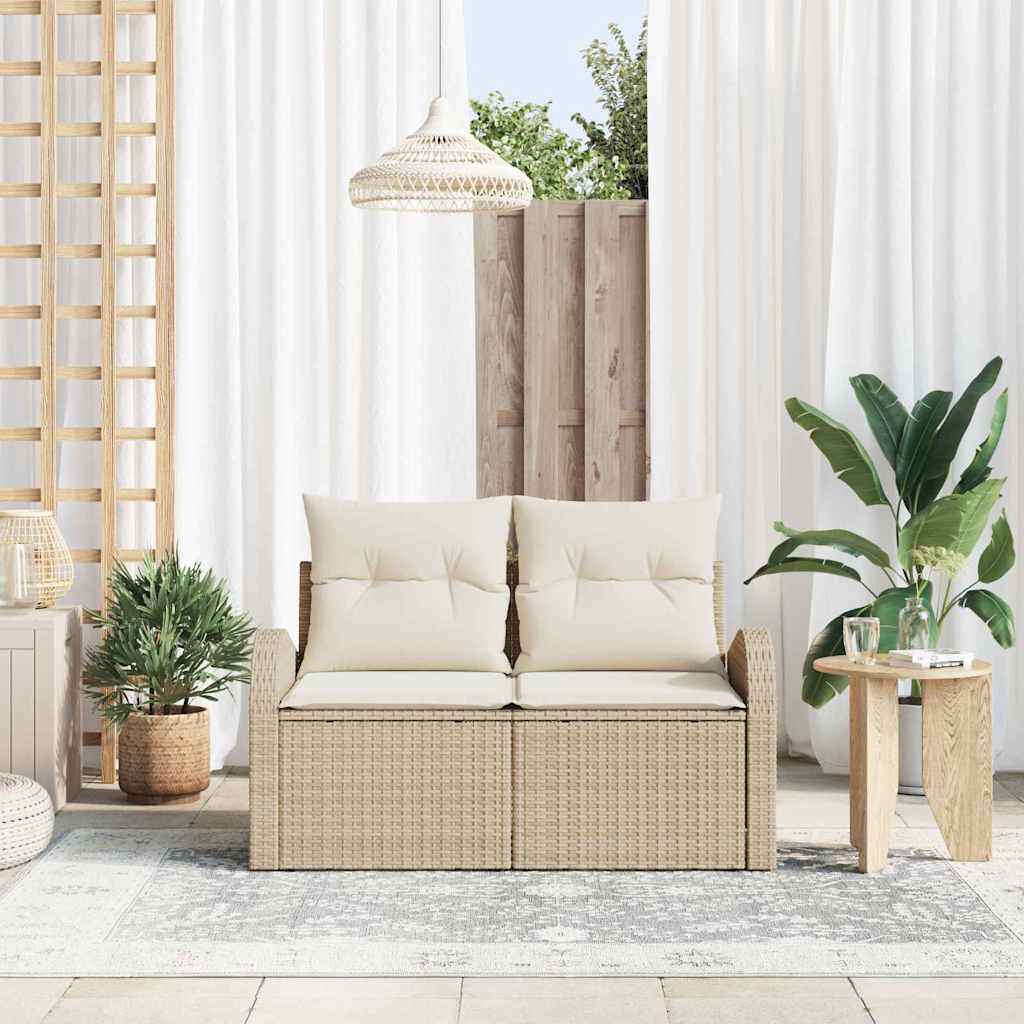 Gartensofa mit Kissen Beige 124 x 62 x 69cm Poly-Rattan